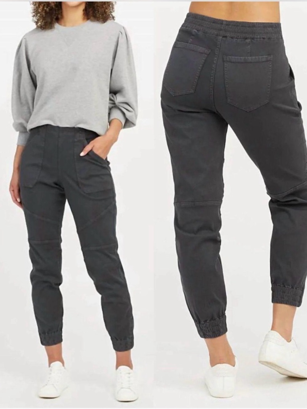 SPANX Twill Cargo Jogger Pants Elastic Waist Pull On M - Picture 1 of 4